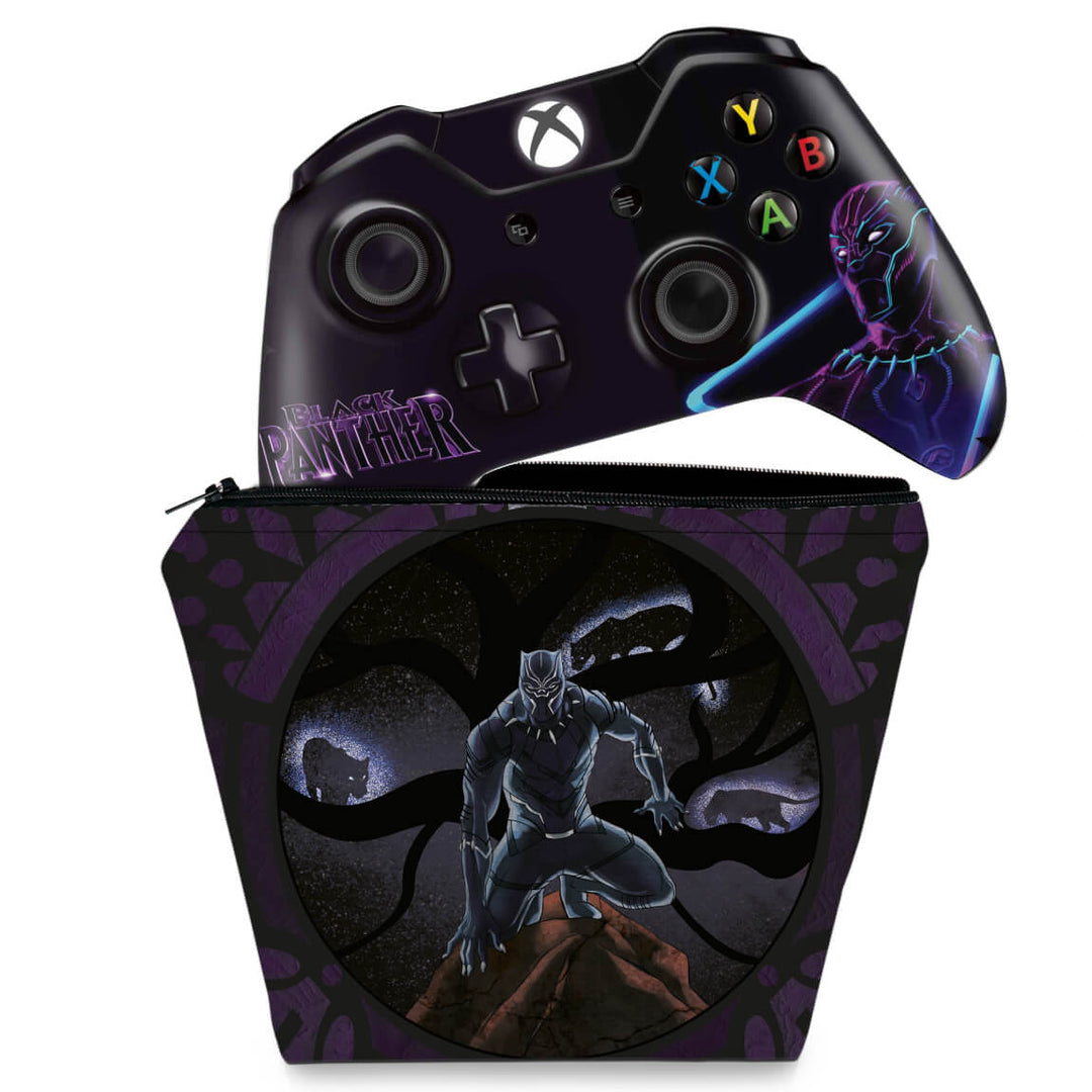 KIT Capa Case e Skin Anti-Rage Xbox One Fat Controle - Pantera Negra