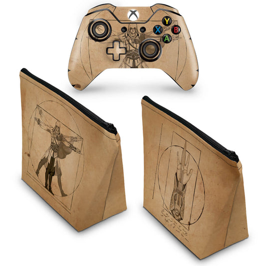 KIT Capa Case e Skin Anti-Rage Xbox One Fat Controle - Assassin’s Creed Vitruviano
