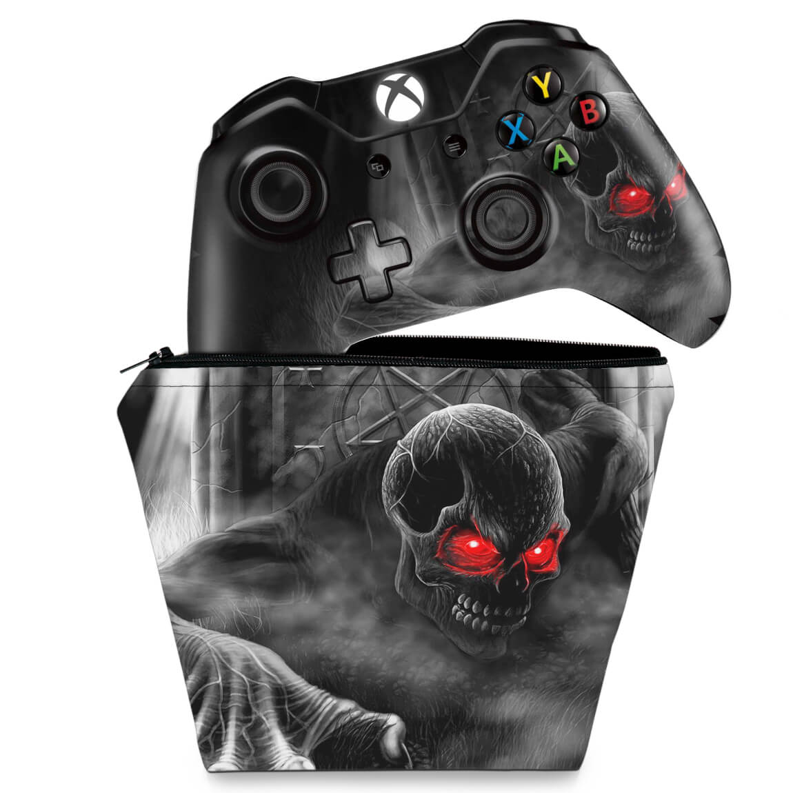 KIT Capa Case e Skin Anti-Rage Xbox One Fat Controle - Caveira Skull