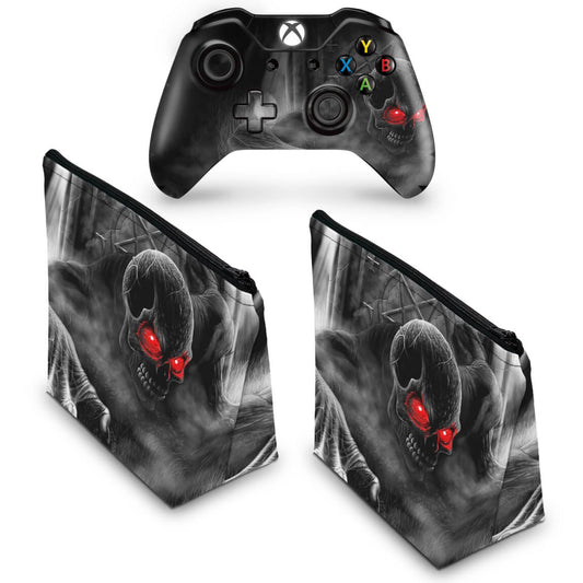 KIT Capa Case e Skin Anti-Rage Xbox One Fat Controle - Caveira Skull