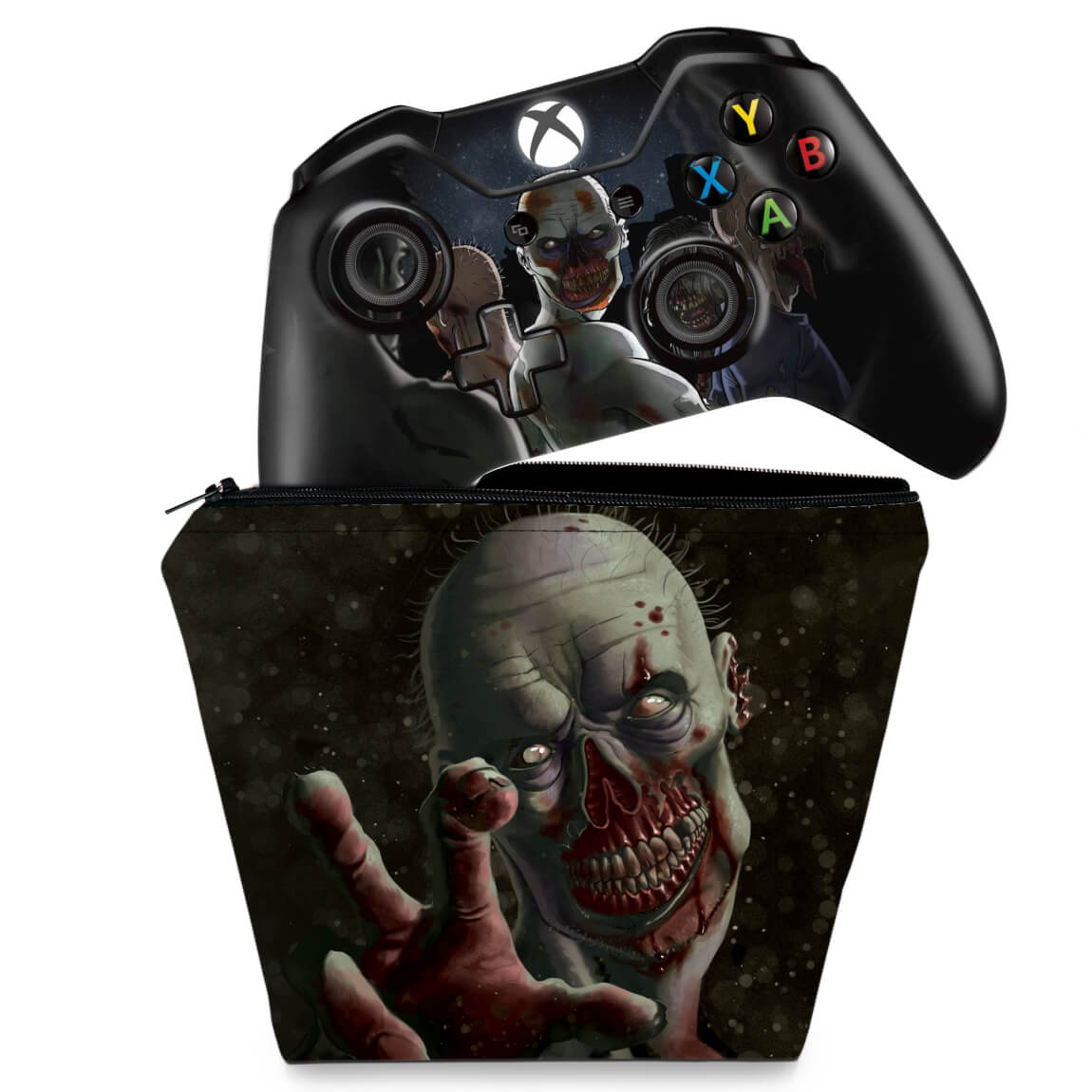 KIT Capa Case e Skin Anti-Rage Xbox One Fat Controle - Zombie Zumbi The Walking