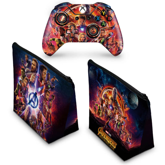 KIT Capa Case e Skin Anti-Rage Xbox One Fat Controle - Os Vingadores: Guerra Infinita