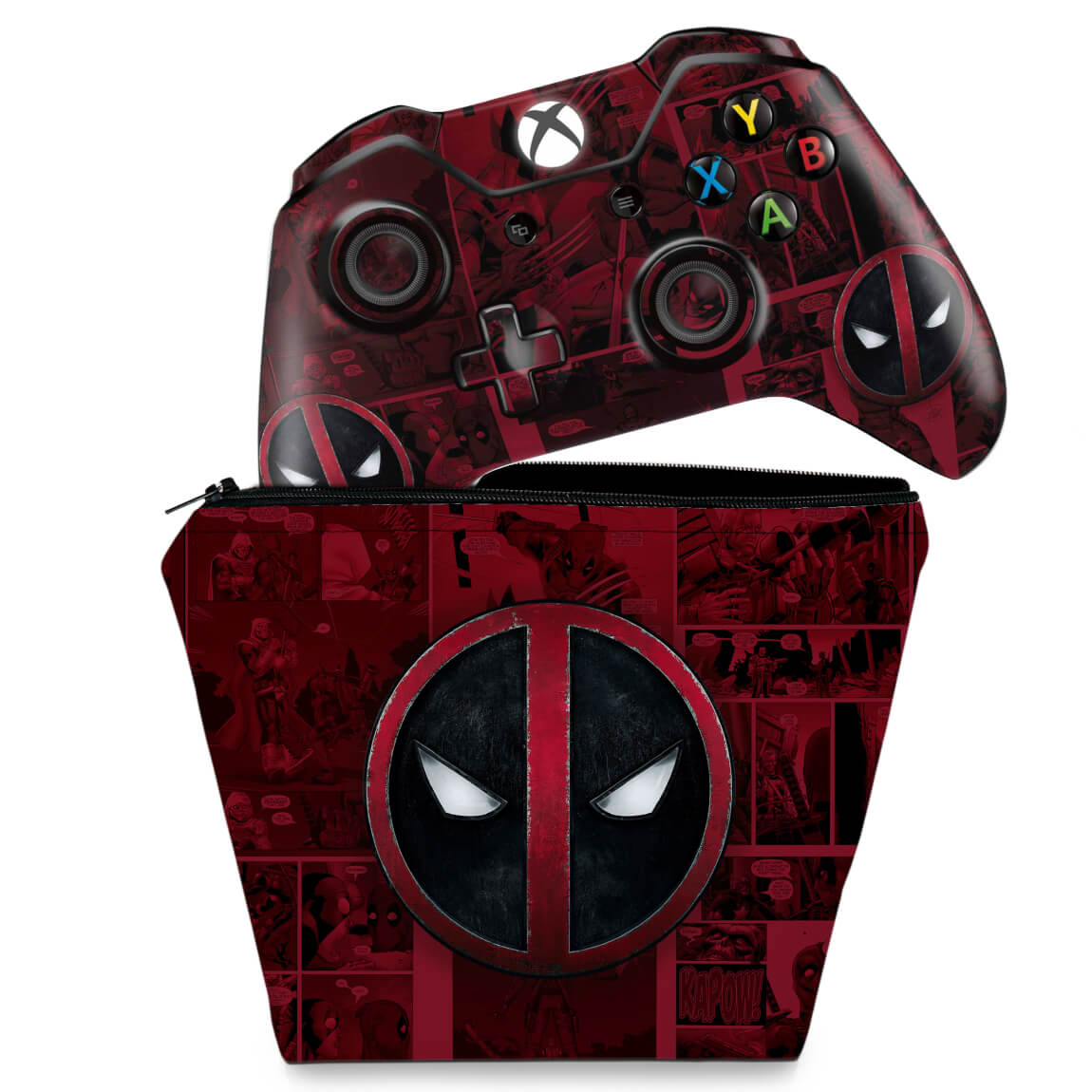 KIT Capa Case e Skin Anti-Rage Xbox One Fat Controle - Deadpool Comics