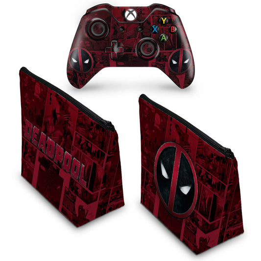 KIT Capa Case e Skin Anti-Rage Xbox One Fat Controle - Deadpool Comics