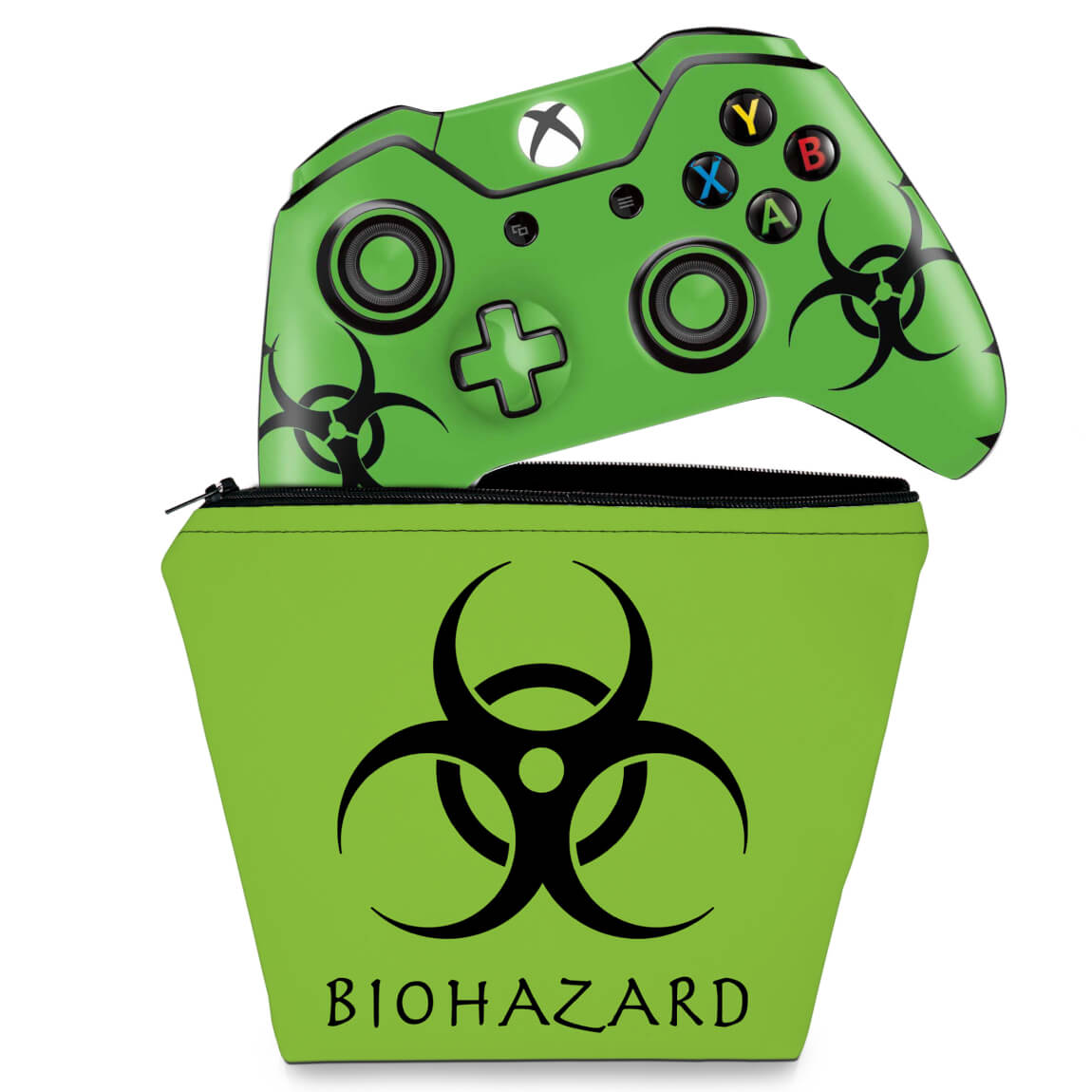 KIT Capa Case e Skin Anti-Rage Xbox One Fat Controle - Biohazard Radioativo