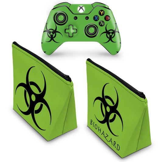 KIT Capa Case e Skin Anti-Rage Xbox One Fat Controle - Biohazard Radioativo