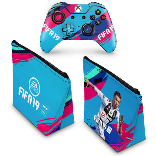 KIT Capa Case e Skin Anti-Rage Xbox One Fat Controle - FIFA 19