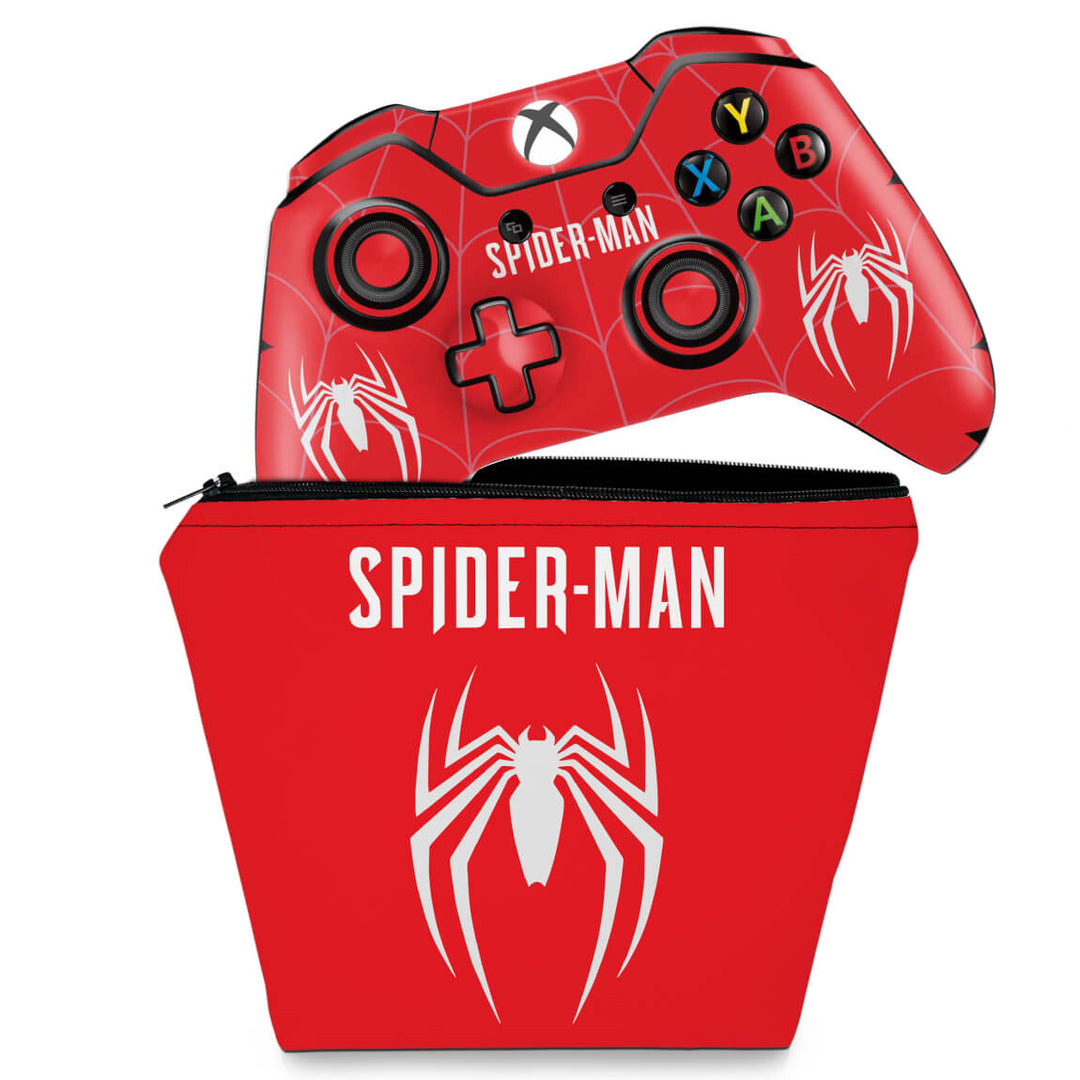 KIT Capa Case e Skin Anti-Rage Xbox One Fat Controle - Spider-man Bundle