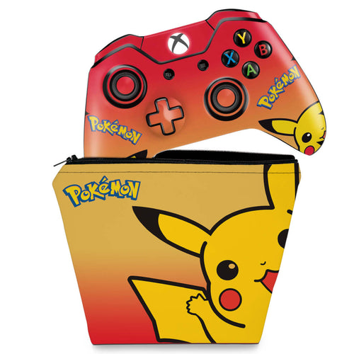 KIT Capa Case e Skin Anti-Rage Xbox One Fat Controle - Pokemon Pikachu