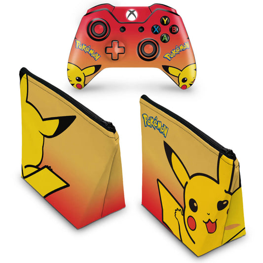 KIT Capa Case e Skin Anti-Rage Xbox One Fat Controle - Pokemon Pikachu