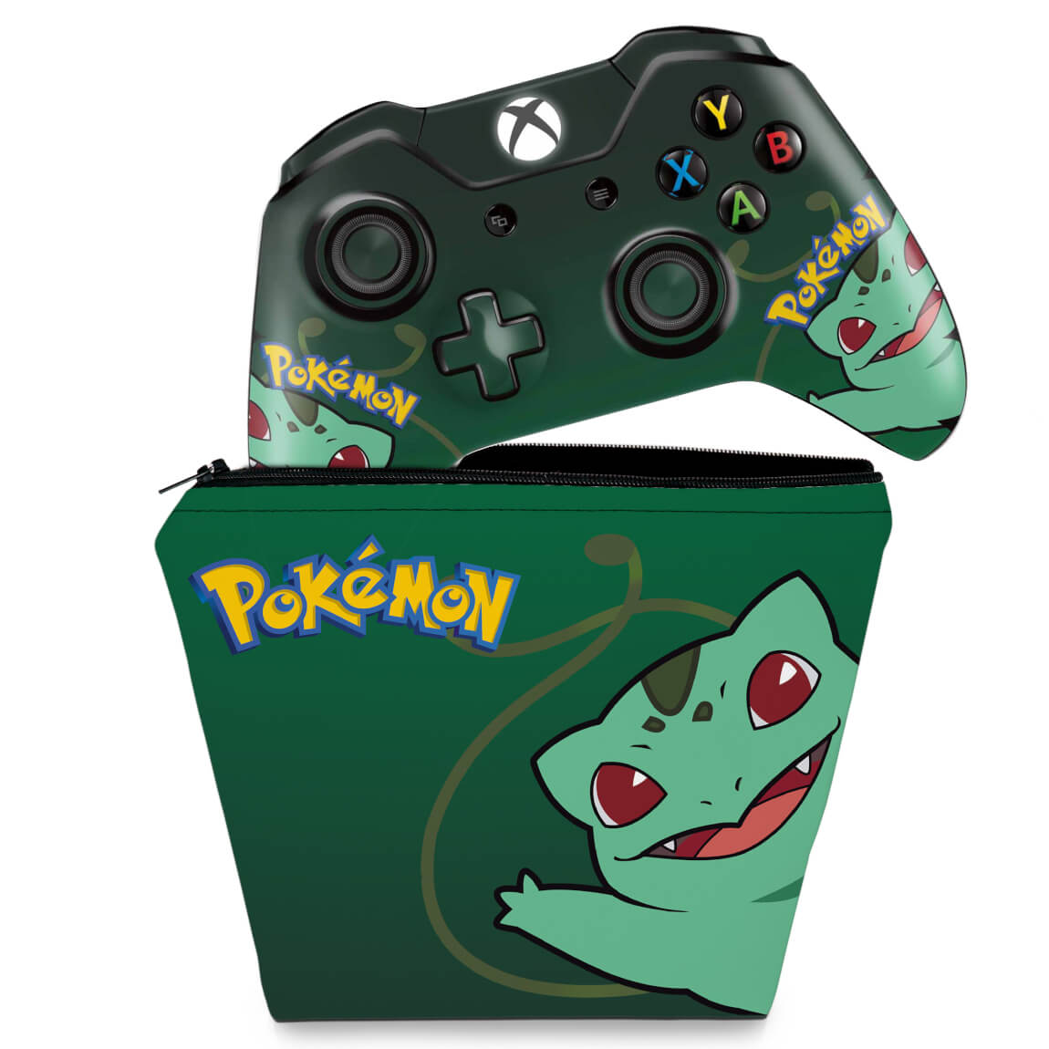 KIT Capa Case e Skin Anti-Rage Xbox One Fat Controle - Pokemon Bulbasaur