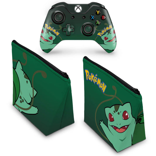 KIT Capa Case e Skin Anti-Rage Xbox One Fat Controle - Pokemon Bulbasaur