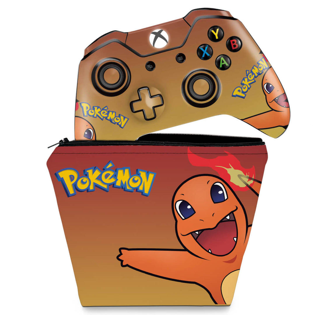 KIT Capa Case e Skin Anti-Rage Xbox One Fat Controle - Pokemon Charmander