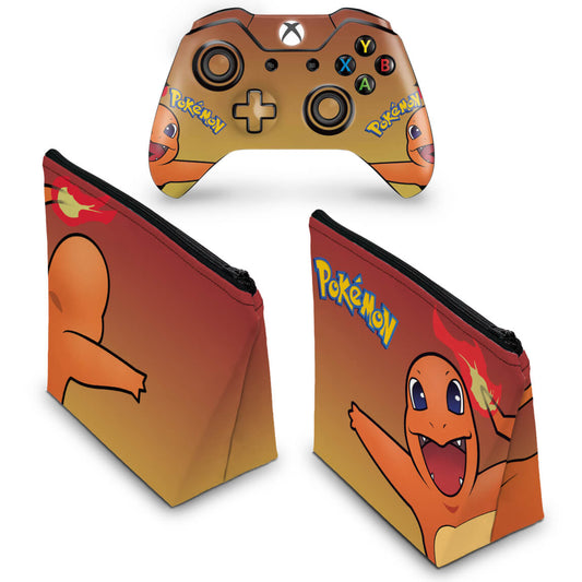 KIT Capa Case e Skin Anti-Rage Xbox One Fat Controle - Pokemon Charmander