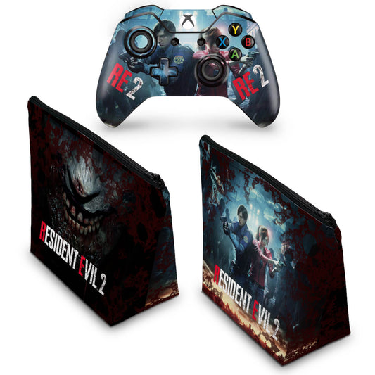 KIT Capa Case e Skin Anti-Rage Xbox One Fat Controle - Resident Evil 2 Remake