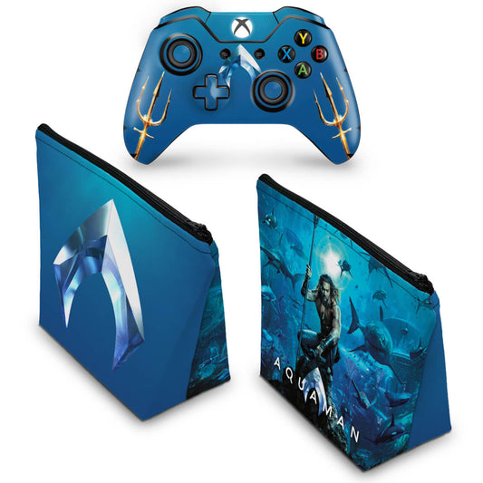 KIT Capa Case e Skin Anti-Rage Xbox One Fat Controle - Aquaman