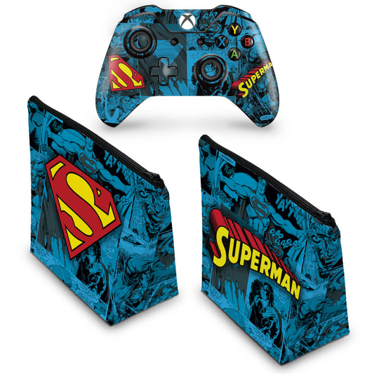 KIT Capa Case e Skin Anti-Rage Xbox One Fat Controle - Super Homem Superman Comics