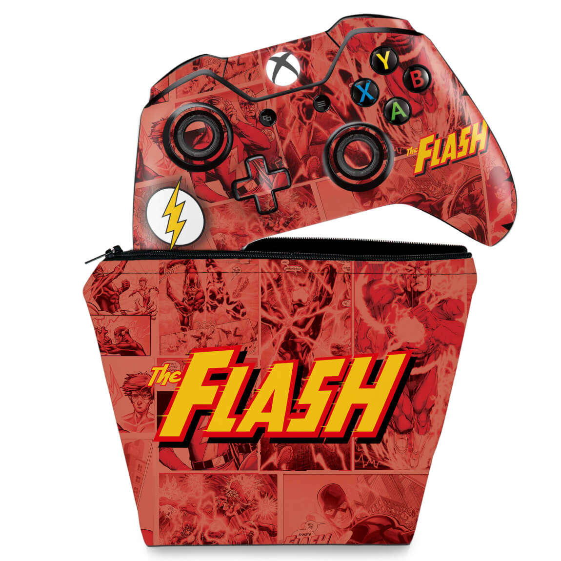 KIT Capa Case e Skin Anti-Rage Xbox One Fat Controle - The Flash Comics