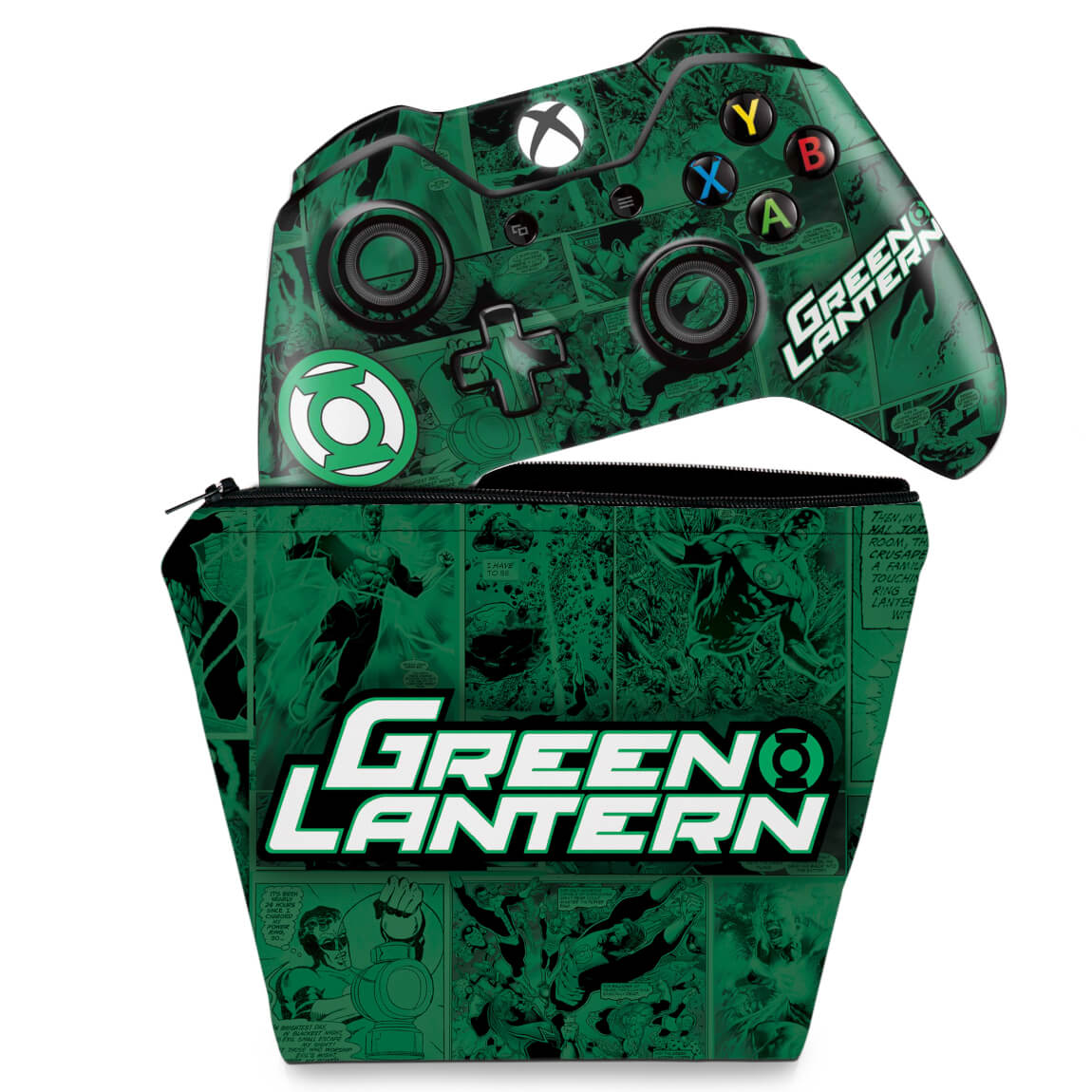 KIT Capa Case e Skin Anti-Rage Xbox One Fat Controle - Lanterna Verde Comics