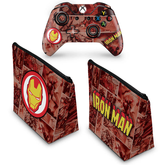 KIT Capa Case e Skin Anti-Rage Xbox One Fat Controle - Homem de Ferro Comics