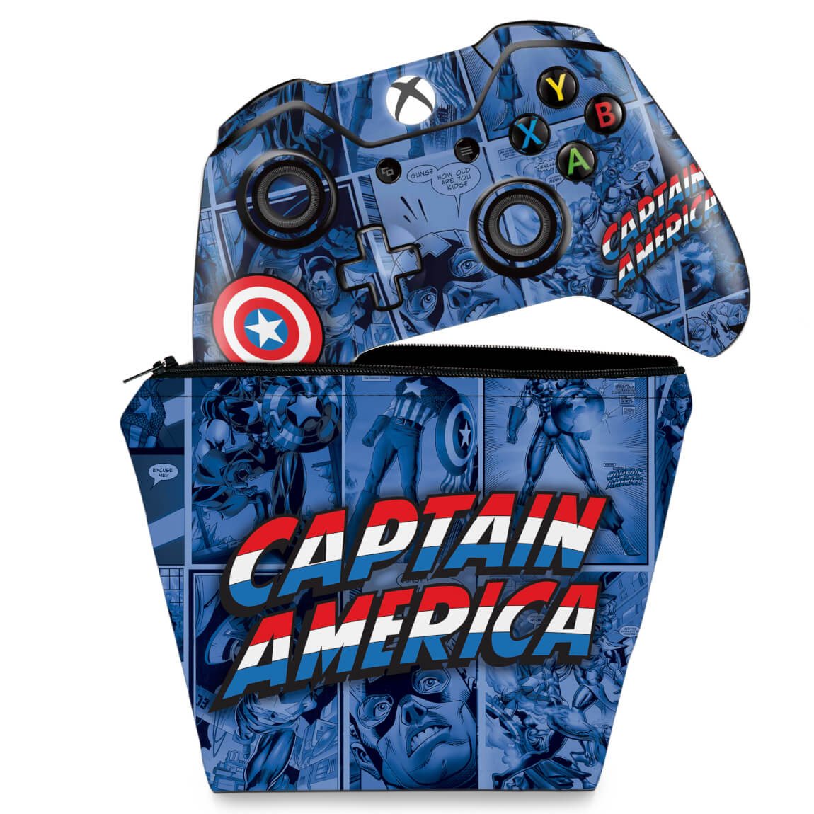 KIT Capa Case e Skin Anti-Rage Xbox One Fat Controle - Capitão América Comics