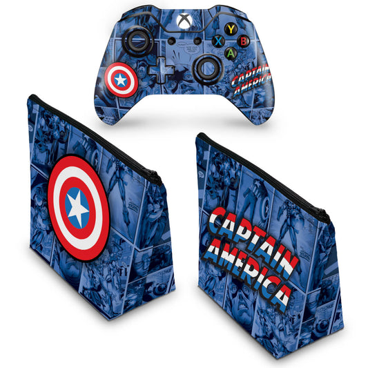 KIT Capa Case e Skin Anti-Rage Xbox One Fat Controle - Capitão América Comics