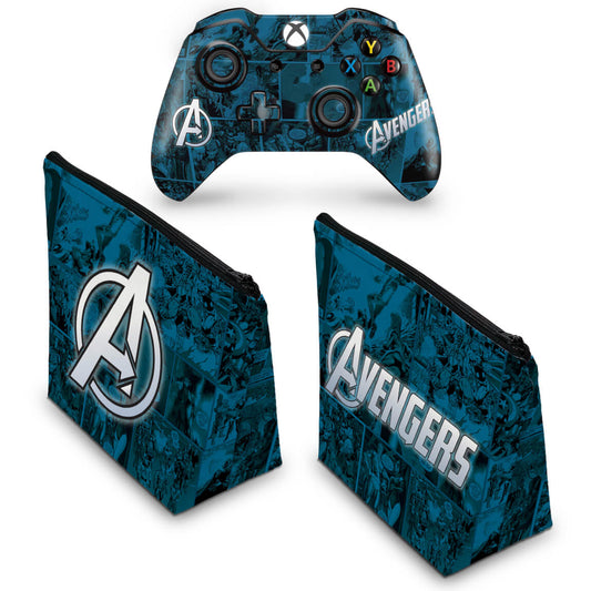 KIT Capa Case e Skin Anti-Rage Xbox One Fat Controle - Avengers Vingadores Comics