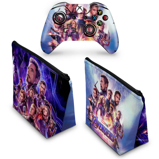 KIT Capa Case e Skin Anti-Rage Xbox One Fat Controle - Vingadores Ultimato Endgame