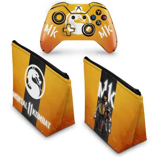 KIT Capa Case e Skin Anti-Rage Xbox One Fat Controle - Mortal Kombat 11