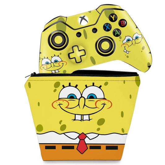 KIT Capa Case e Skin Anti-Rage Xbox One Fat Controle - Bob Esponja