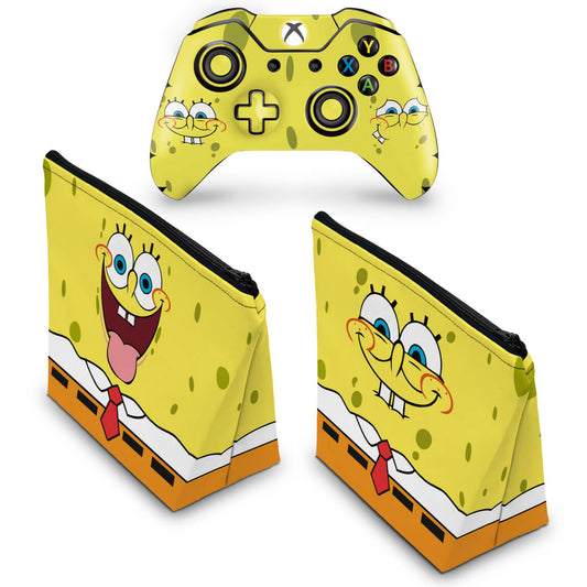 KIT Capa Case e Skin Anti-Rage Xbox One Fat Controle - Bob Esponja