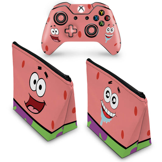 KIT Capa Case e Skin Anti-Rage Xbox One Fat Controle - Patrick Bob Esponja