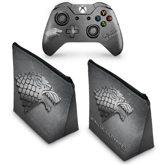 KIT Capa Case e Skin Anti-Rage Xbox One Fat Controle - Game Of Thrones Stark