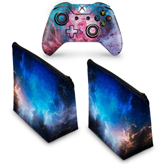 KIT Capa Case e Skin Anti-Rage Xbox One Fat Controle - Universo Cosmos