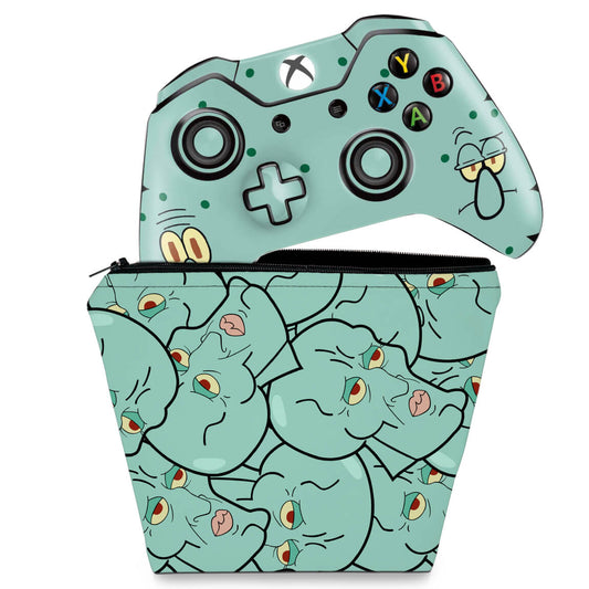 KIT Capa Case e Skin Anti-Rage Xbox One Fat Controle - Lula Molusco Bob Esponja