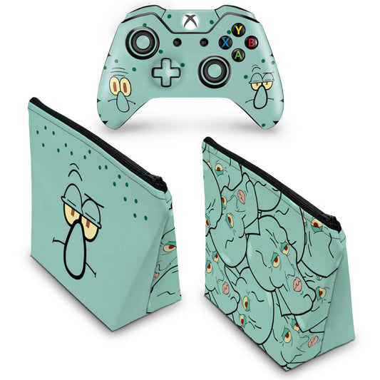KIT Capa Case e Skin Anti-Rage Xbox One Fat Controle - Lula Molusco Bob Esponja