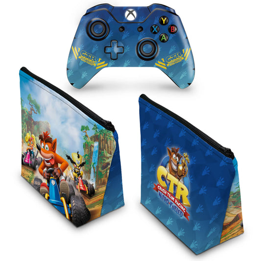 KIT Capa Case e Skin Anti-Rage Xbox One Fat Controle - Crash Team Racing CTR