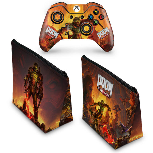 KIT Capa Case e Skin Anti-Rage Xbox One Fat Controle - Doom Eternal