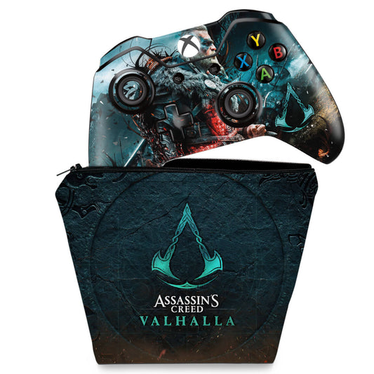 KIT Capa Case e Skin Anti-Rage Xbox One Fat Controle - Assassin's Creed Valhalla