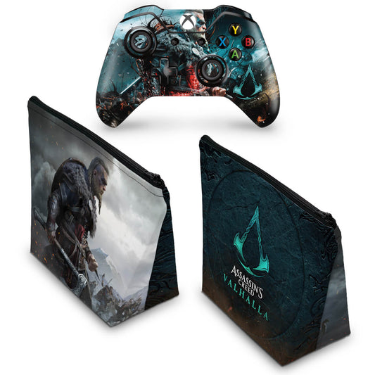 KIT Capa Case e Skin Anti-Rage Xbox One Fat Controle - Assassin's Creed Valhalla