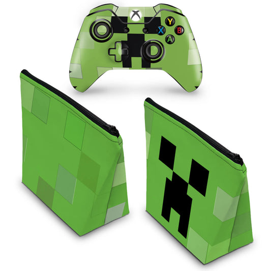 KIT Capa Case e Skin Anti-Rage Xbox One Fat Controle - Creeper Minecraft