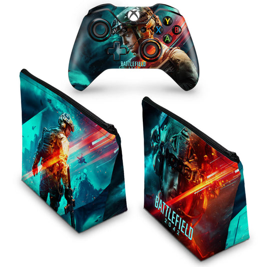 KIT Capa Case e Skin Anti-Rage Xbox One Fat Controle - Battlefield 2042