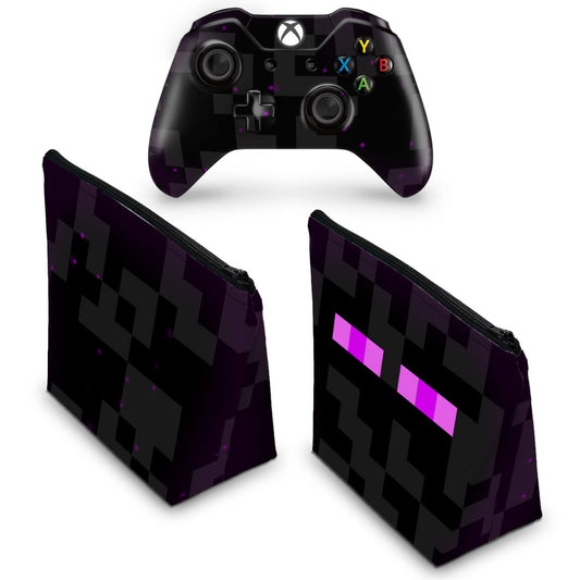 KIT Capa Case e Skin Anti-Rage Xbox One Fat Controle - Minecraft Enderman