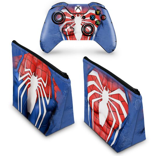 KIT Capa Case e Skin Anti-Rage Xbox One Fat Controle - Spider-Man Homem Aranha 2