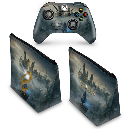 KIT Capa Case e Skin Anti-Rage Xbox One Fat Controle - Hogwarts Legacy