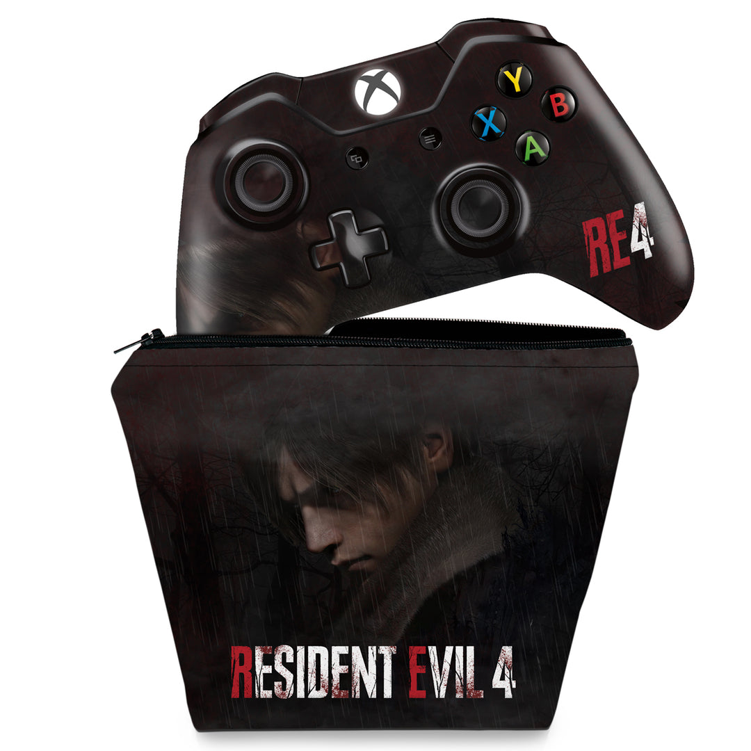 KIT Capa Case e Skin Anti-Rage Xbox One Fat Controle - Resident Evil 4 Remake