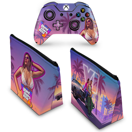 KIT Capa Case e Skin Anti-Rage Xbox One Fat Controle - GTA 6 VI