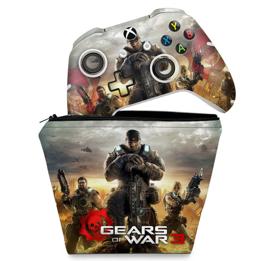 KIT Capa Case e Skin Anti-Rage Xbox One Slim X Controle - Gears of War