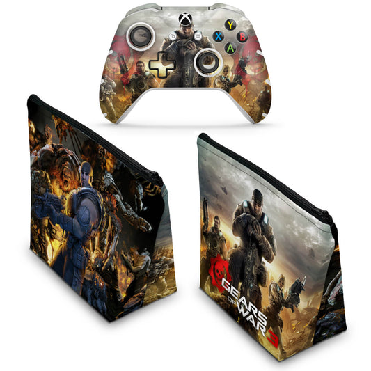 KIT Capa Case e Skin Anti-Rage Xbox One Slim X Controle - Gears of War