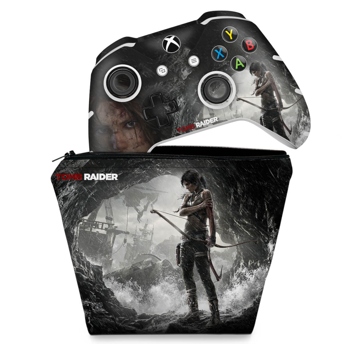 KIT Capa Case e Skin Anti-Rage Xbox One Slim X Controle - Tomb Raider